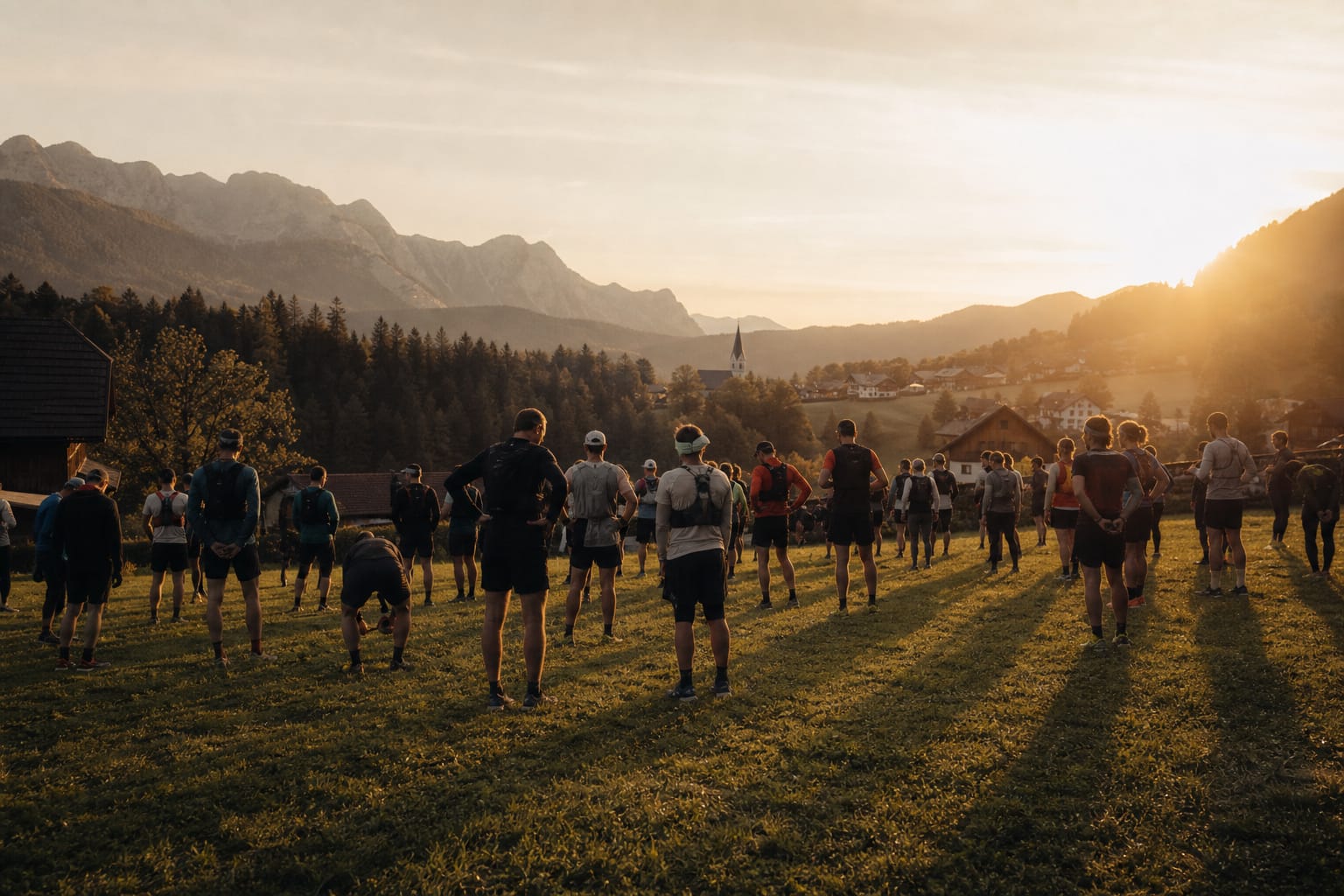 Startaufstellung beim 24-Stunden-Lauf am Sportgelände in Irdning